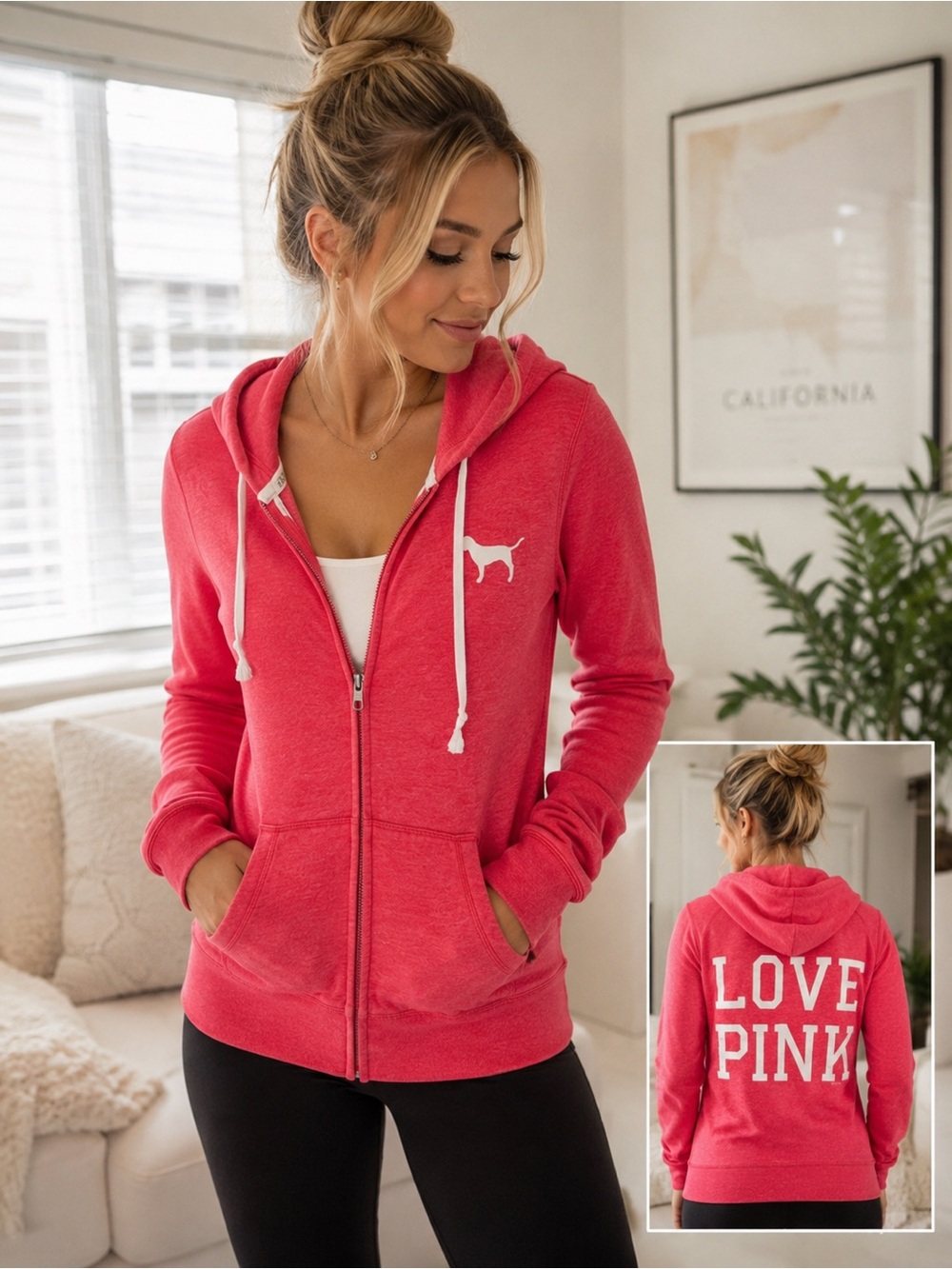 Victoria’s Secret PINK XS Love Pink Full Zip Hoodie Y2K Logo Sweatshirt